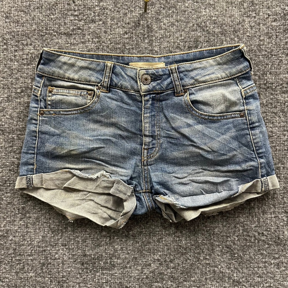 Mango Shorts Womens Size 0 Blue Denim Cuffed Casual Medium Wash Low Rise 14451